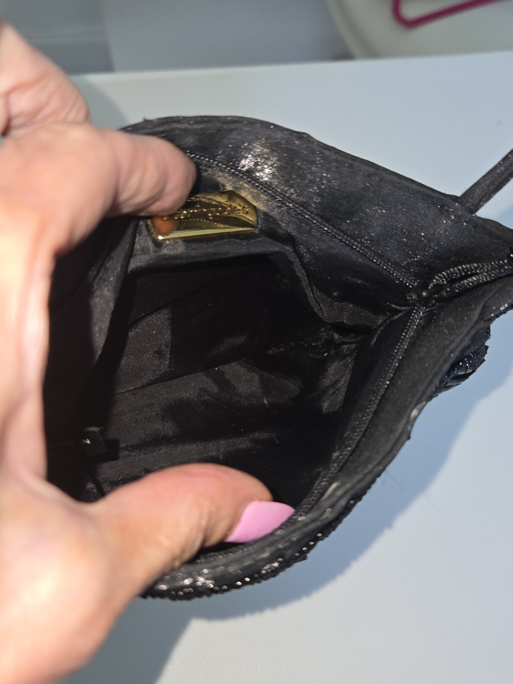 Black Beaded And Sequin Evening Hand Bag For Women - Picture 5 of 5
